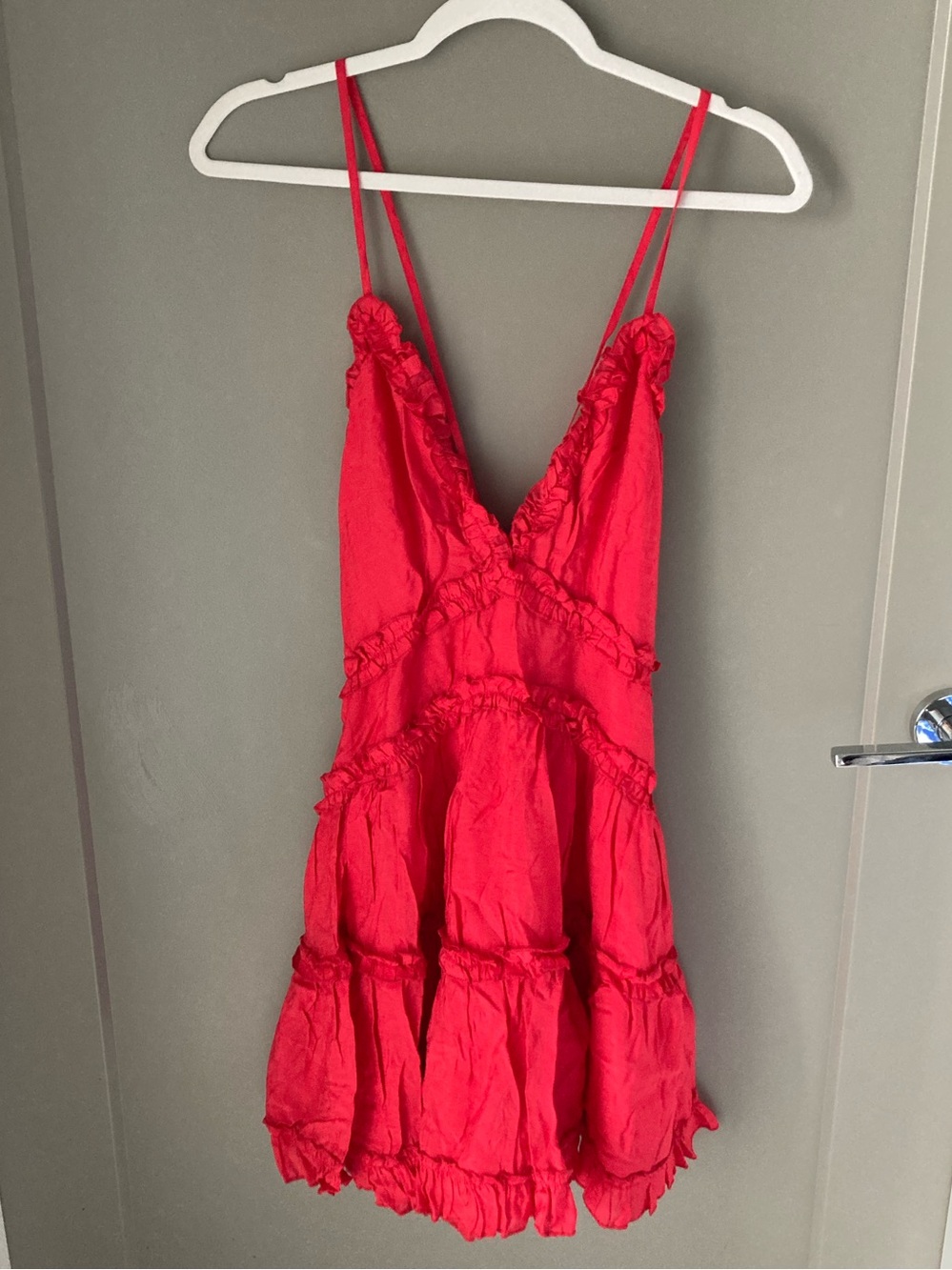 Selfie Leslie Red Ruffled Tiered Slip Dress